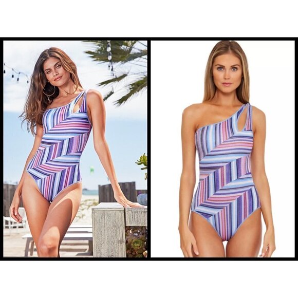 💕BECCA South Coast Arabella One Shoulder One Piece Swimsuit Starry Night M NWT - Picture 1 of 14